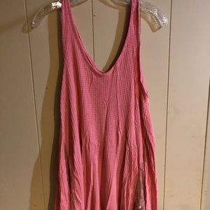 Pink Flowy Tank w Sheer Lace Ends